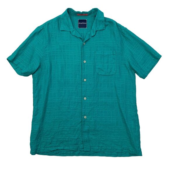 Tommy Bahama Linen Camp Shirt Mens L Large Kale Green Pocket Button Up Big Bossa - Picture 1 of 9